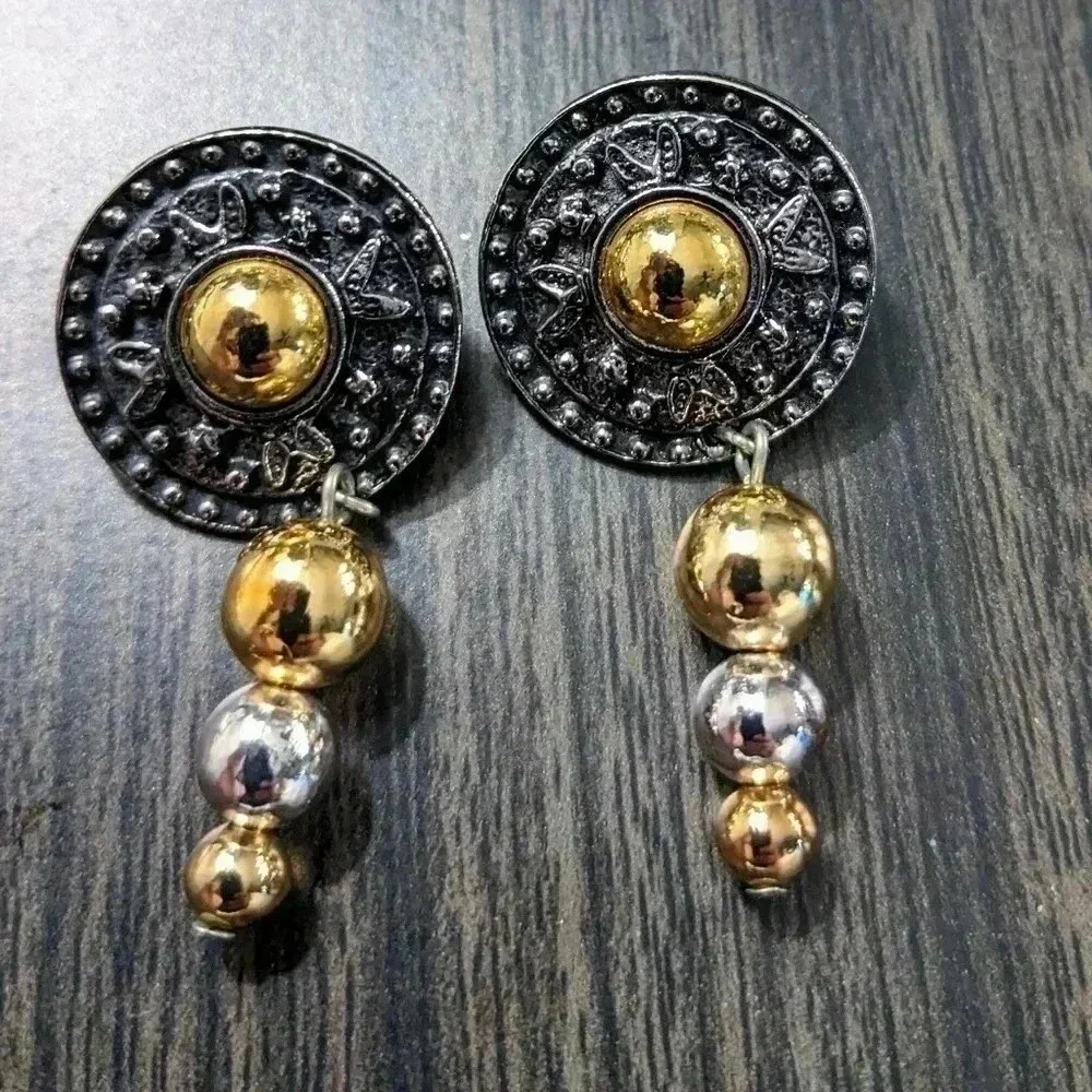 Vintage Silver and Gold Tone Dangle Earrings with Post Backs for Pierced Ears‎